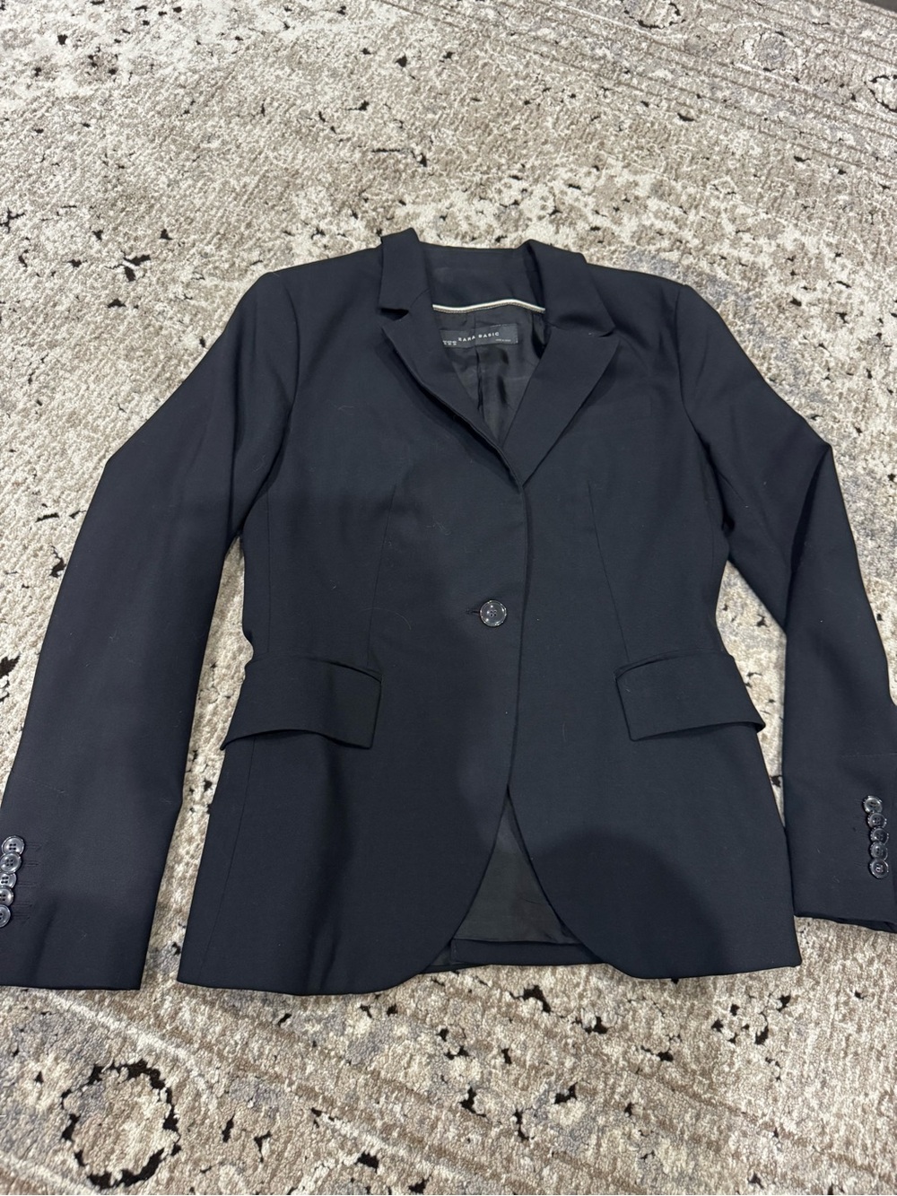 Zara Black Single-Button Tailored Blazer